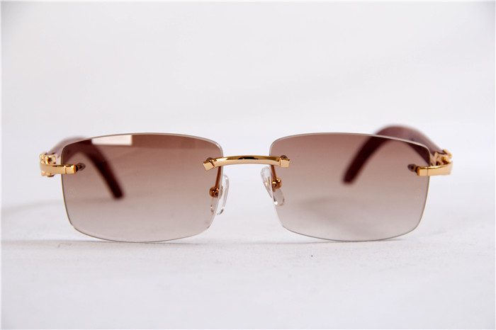 Cartier 3524012 Wood Big Lens Sunglasses In Gold Brown - FashionPlug