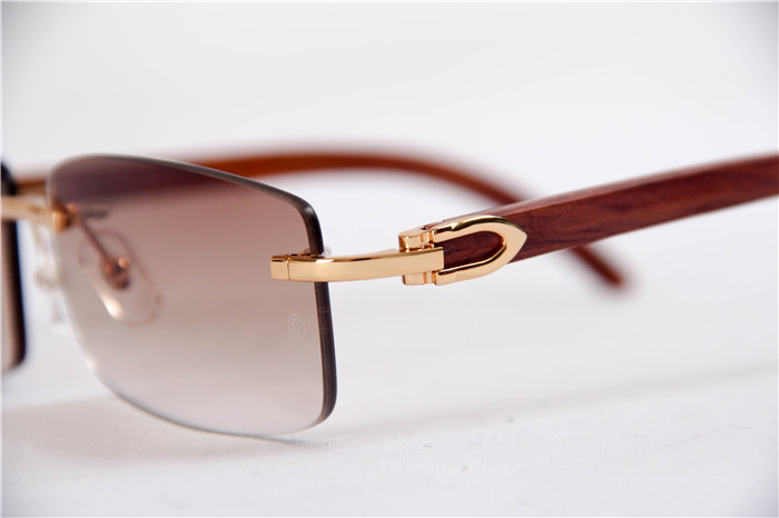 Cartier 3524012 Wood Big Lens Sunglasses In Gold Brown - FashionPlug