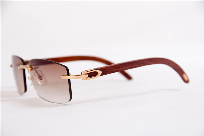 Cartier 3524012 Wood Big Lens Sunglasses In Gold Brown - FashionPlug
