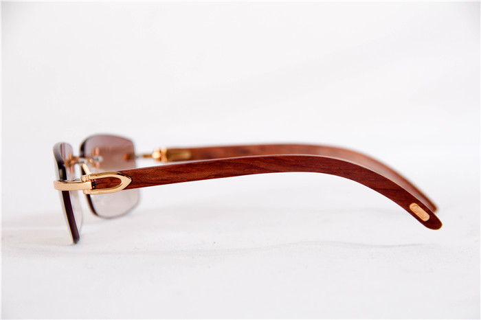 Cartier 3524012 Wood Big Lens Sunglasses In Gold Brown - FashionPlug