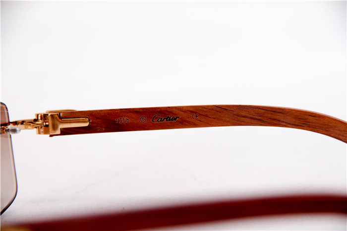 Cartier 3524012 Wood Big Lens Sunglasses In Gold Brown - FashionPlug