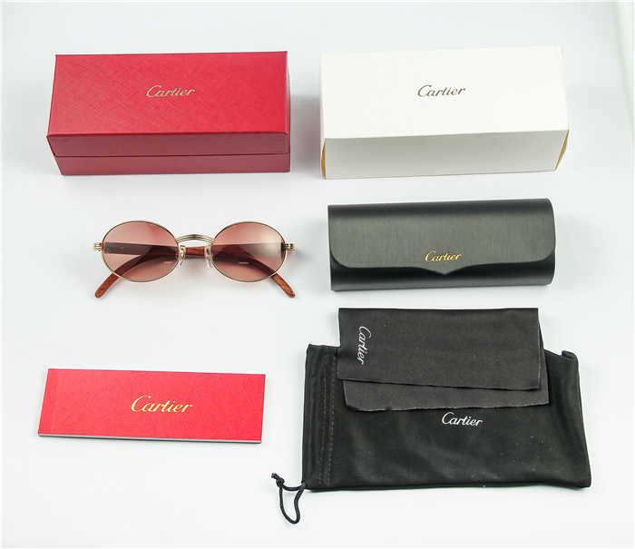 Cartier 7550178 55-22 Wood Sunglasses In Gold Brown - FashionPlug