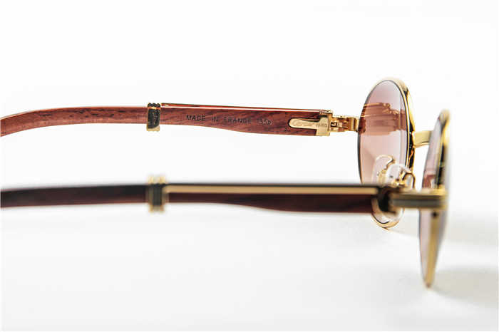 Cartier 7550178 55-22 Wood Sunglasses In Gold Brown - FashionPlug