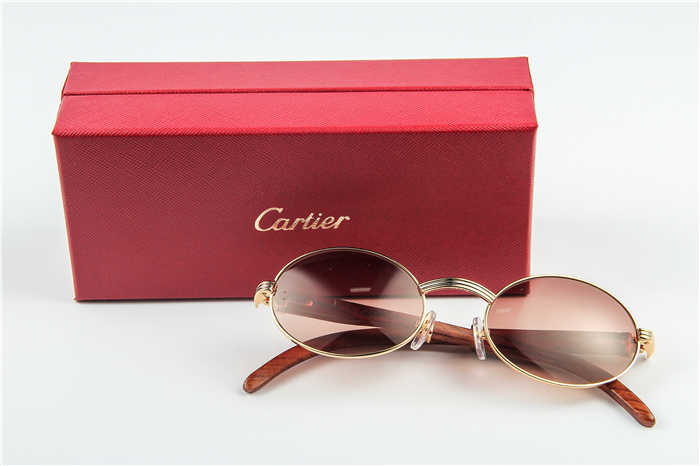 Cartier 7550178 55-22 Wood Sunglasses In Gold Brown - FashionPlug