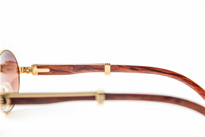 Cartier 7550178 55-22 Wood Sunglasses In Gold Brown - FashionPlug