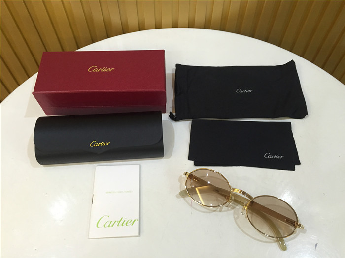 Cartier 7550178 55-22 White Curve Cattle Horn Sunglasses In Gold Brown - FashionPlug
