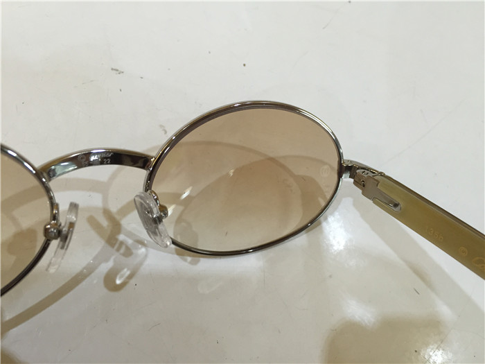 Cartier 7550178 55-22 White Curve Cattle Horn Sunglasses In Silver Brown - FashionPlug