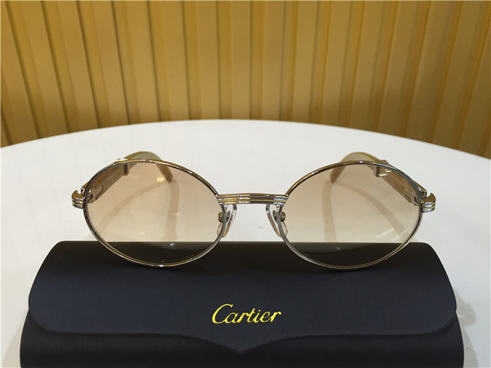 Cartier 7550178 55-22 White Curve Cattle Horn Sunglasses In Silver Brown - FashionPlug