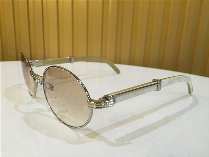 Cartier 7550178 55-22 White Curve Cattle Horn Sunglasses In Silver Brown - FashionPlug