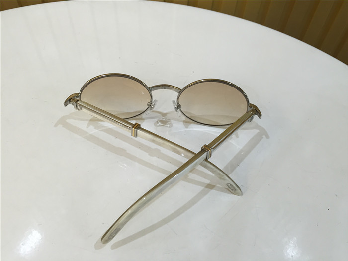 Cartier 7550178 55-22 White Curve Cattle Horn Sunglasses In Silver Brown - FashionPlug