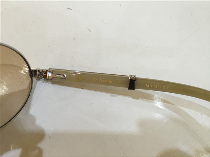 Cartier 7550178 55-22 White Curve Cattle Horn Sunglasses In Silver Brown - FashionPlug