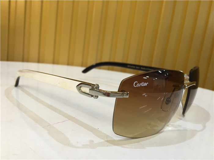 Cartier 4189705 White Mix Black Buffalo Sunglasses In Silver - FashionPlug