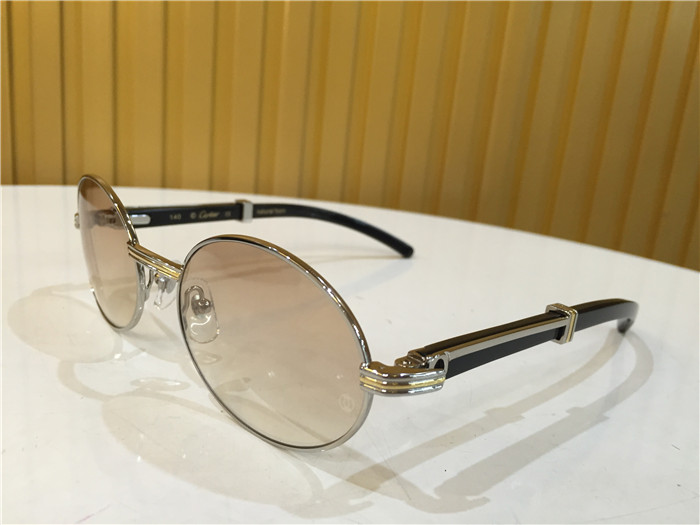 Cartier 7550178 55-22 Black Curve Cattle Horn Sunglasses In Silver Brown - FashionPlug