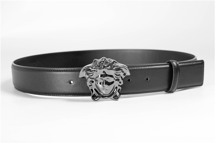 Versace Black Leather Versace Medusa Mens Belt Head Buckle - FashionPlug