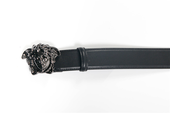 Versace Black Leather Versace Medusa Mens Belt Head Buckle - FashionPlug