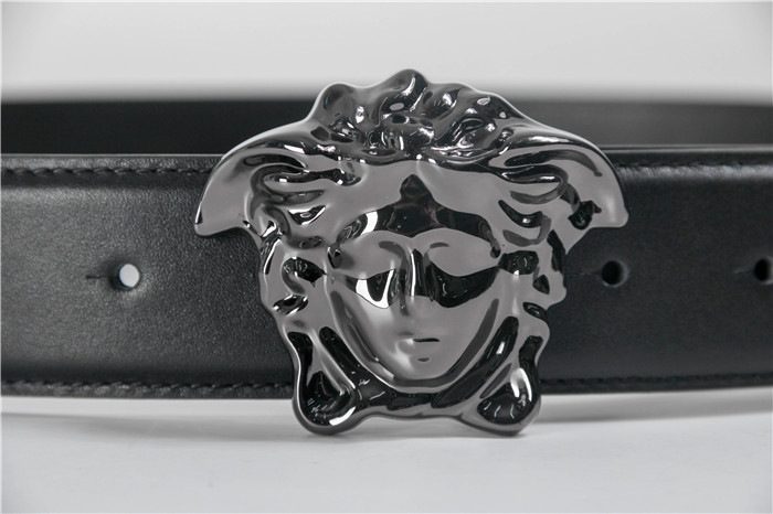 Versace Black Leather Versace Medusa Mens Belt Head Buckle - FashionPlug