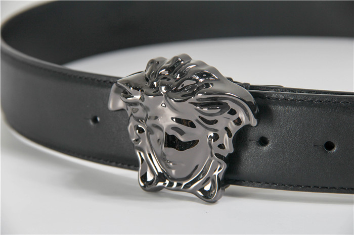 Versace Black Leather Versace Medusa Mens Belt Head Buckle - FashionPlug