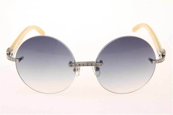 Cartier 3524012 Diamond White Buffalo Sunglasses In Silver With Grey Gradient Round Lens - FashionPlug