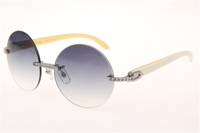 Cartier 3524012 Diamond White Buffalo Sunglasses In Silver With Grey Gradient Round Lens - FashionPlug