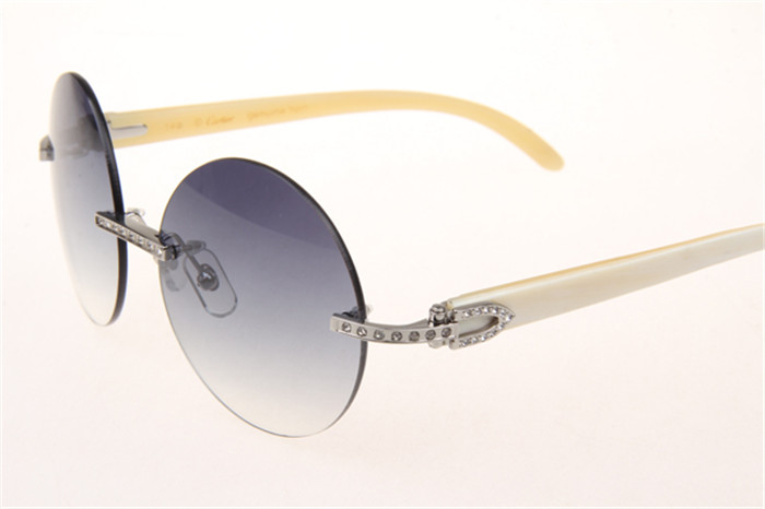 Cartier 3524012 Diamond White Buffalo Sunglasses In Silver With Grey Gradient Round Lens - FashionPlug