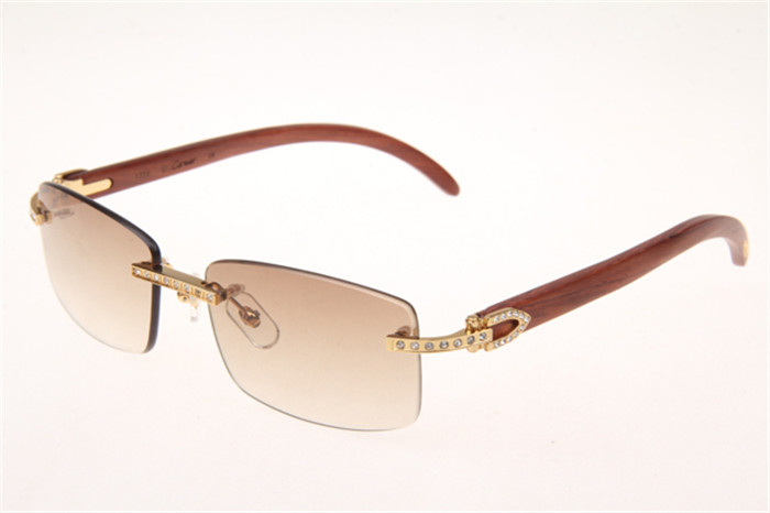 Cartier 3524012 Diamond Wood Sunglasses In Gold With Brown Gradient Lens - FashionPlug