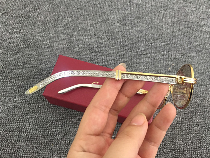 Cartier 7550178 55-22 Diamond Silver Curve Stainless Steel Sunglasses In Gold Brown - FashionPlug