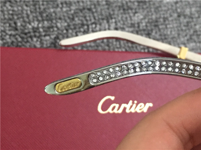 Cartier 7550178 55-22 Diamond Silver Curve Stainless Steel Sunglasses In Gold Brown - FashionPlug