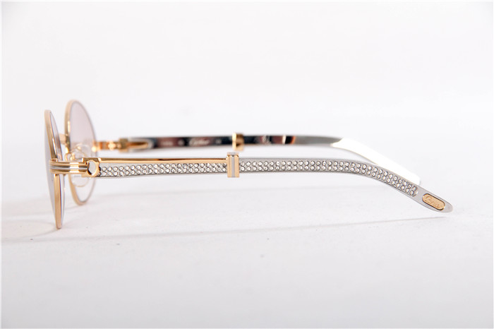 Cartier 7550178 55-22 Diamond Silver Curve Stainless Steel Sunglasses In Gold Brown - FashionPlug