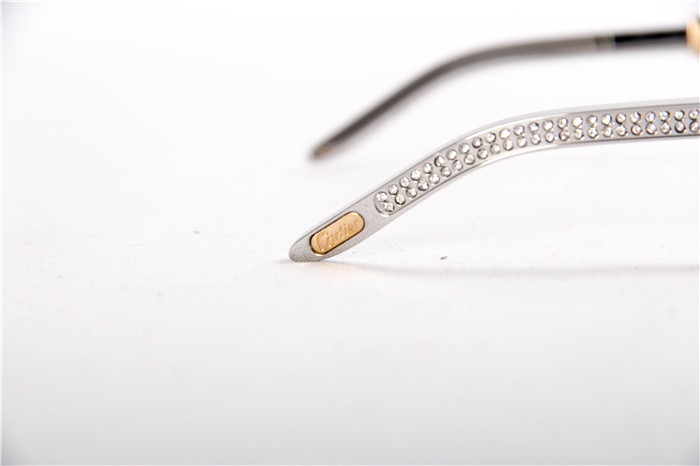 Cartier 7550178 55-22 Diamond Silver Curve Stainless Steel Sunglasses In Gold Brown - FashionPlug