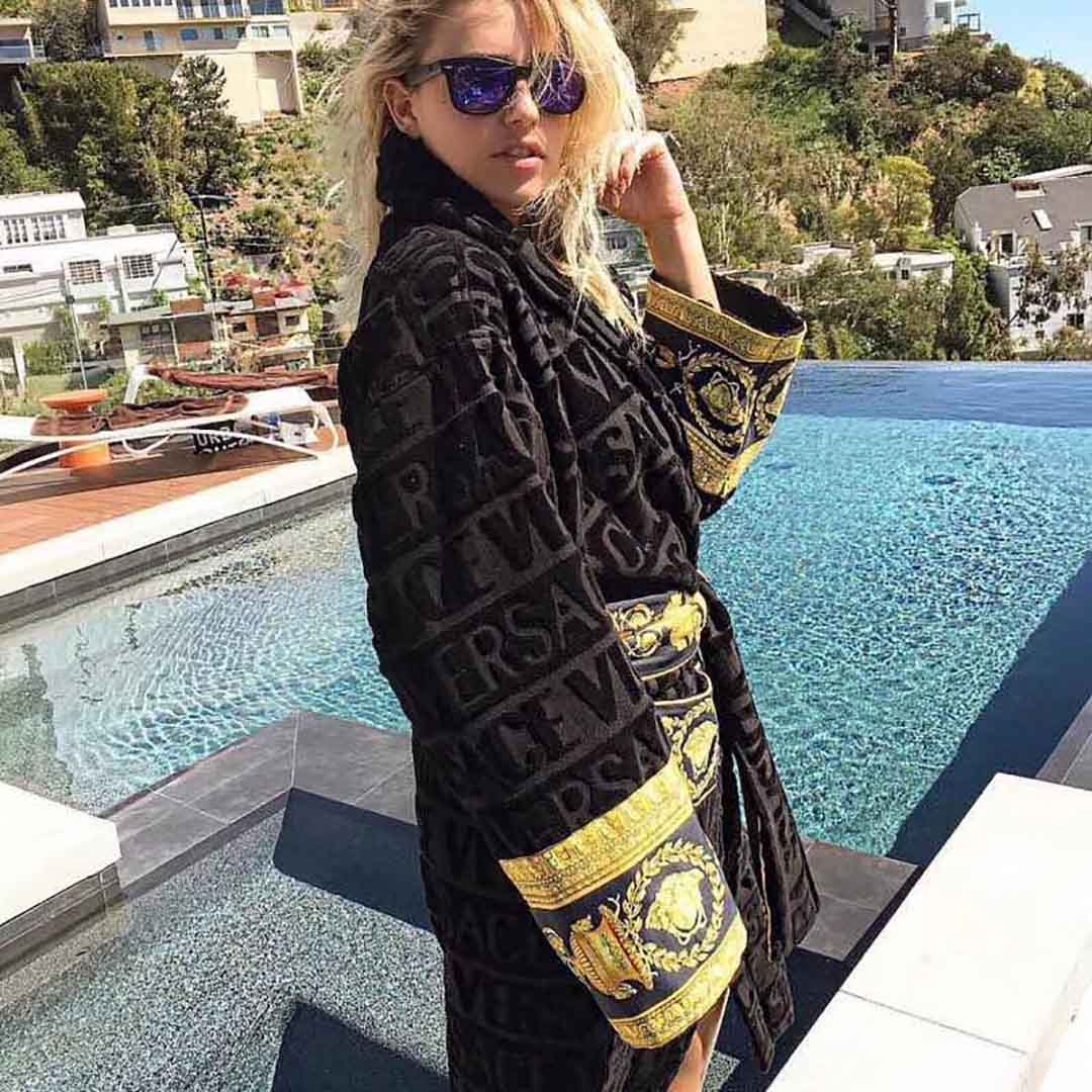 Versace Embroidered Bathrobe Black Gold - FashionPlug