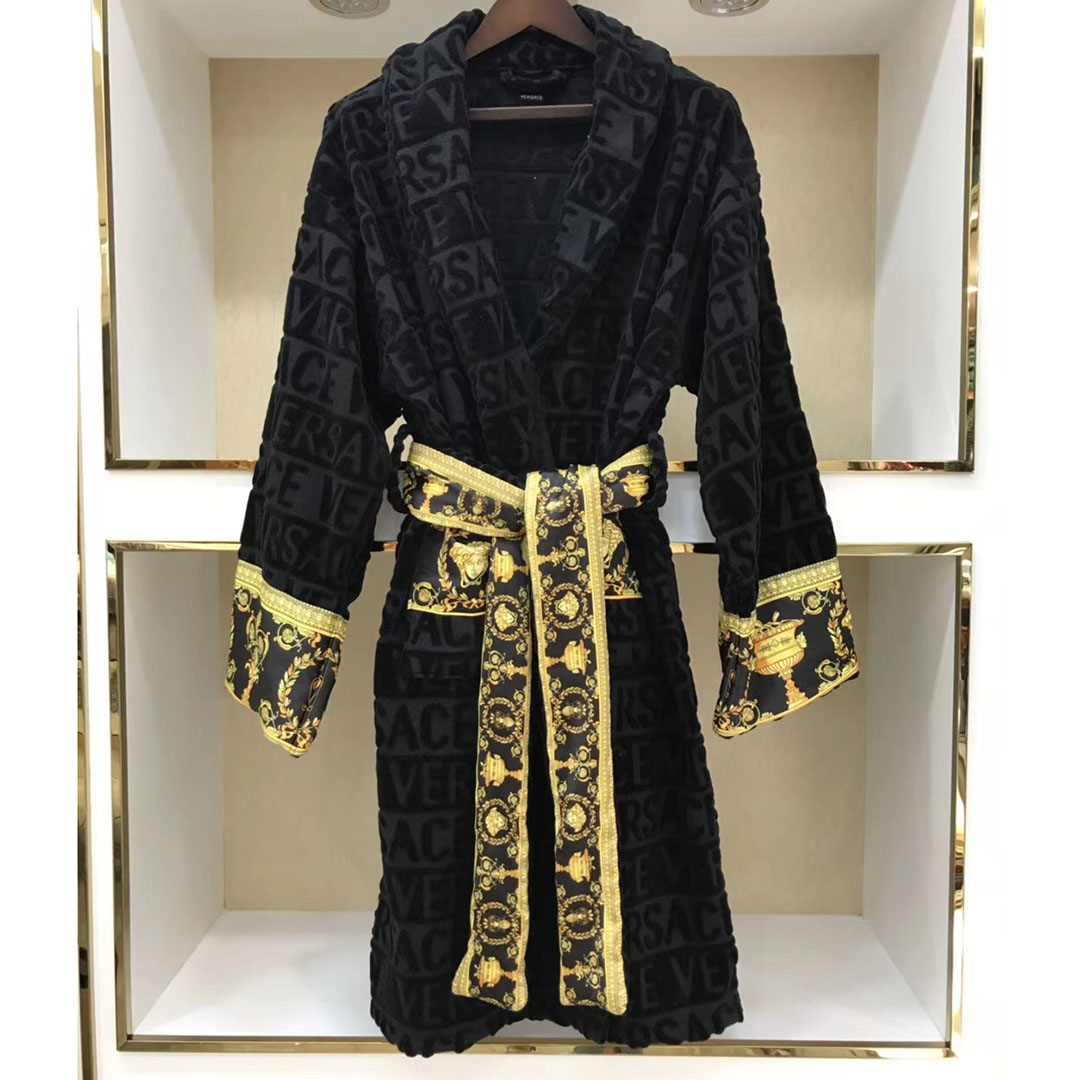 Versace Embroidered Bathrobe Black Gold - FashionPlug