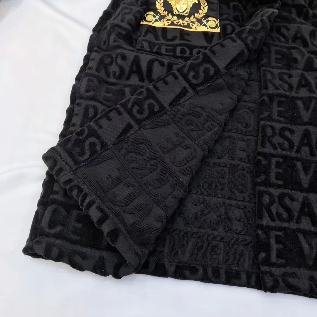 Versace Embroidered Bathrobe Black Gold - FashionPlug