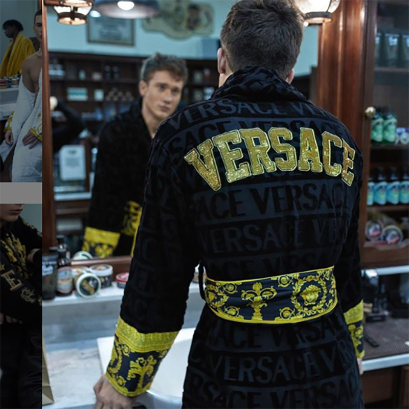 Versace Embroidered Bathrobe Black Gold - FashionPlug