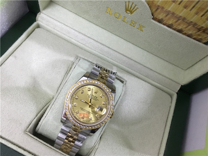 Rolex High Quality Datejust Stainless Steel and Jubille Bracelet Champagne Diamond Dial Full Diamond Bezel Watch - FashionPlug