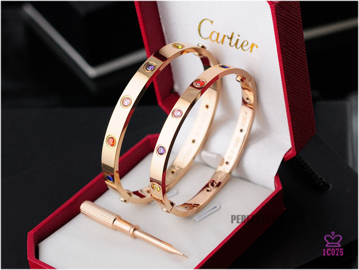 Cartier Love Bracelet Rose Gold With Colorful Stones - FashionPlug