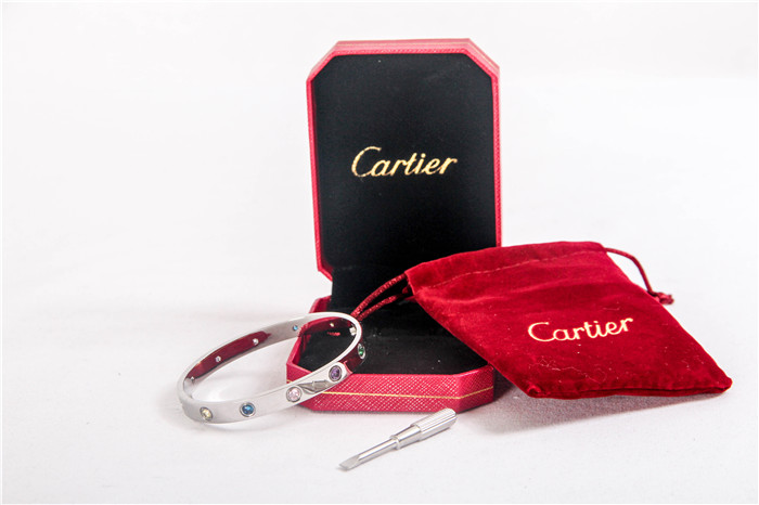 Cartier Love Bracelet Silver With Colorful Stones - FashionPlug