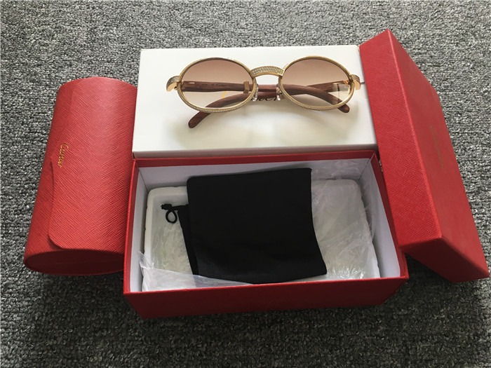Cartier 7550178 55-22 Full Diamond Wood Sunglasses In Gold Brown - FashionPlug