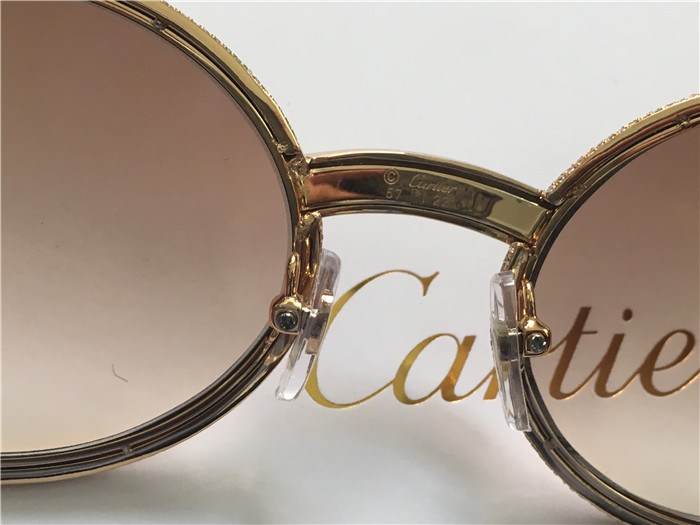 Cartier 7550178 55-22 Full Diamond Wood Sunglasses In Gold Brown - FashionPlug