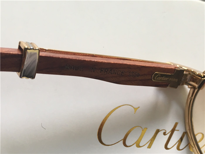 Cartier 7550178 55-22 Full Diamond Wood Sunglasses In Gold Brown - FashionPlug