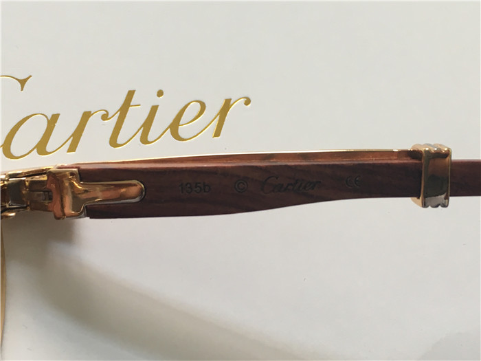 Cartier 7550178 55-22 Full Diamond Wood Sunglasses In Gold Brown - FashionPlug