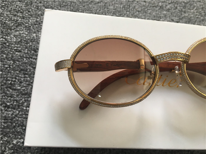 Cartier 7550178 55-22 Full Diamond Wood Sunglasses In Gold Brown - FashionPlug
