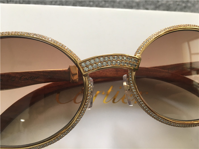 Cartier 7550178 55-22 Full Diamond Wood Sunglasses In Gold Brown - FashionPlug