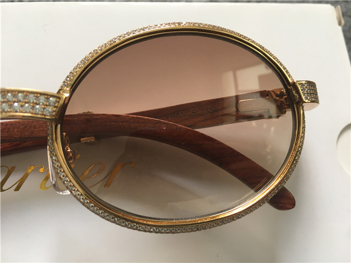 Cartier 7550178 55-22 Full Diamond Wood Sunglasses In Gold Brown - FashionPlug