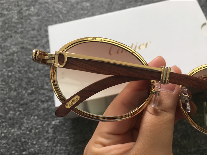 Cartier 7550178 55-22 Full Diamond Wood Sunglasses In Gold Brown - FashionPlug