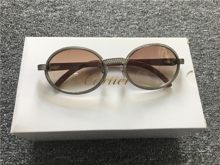Cartier 7550178 57-22 Full Diamond Wood Sunglasses In Silver Brown - FashionPlug