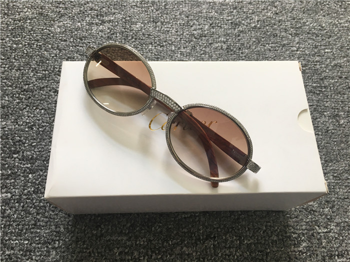Cartier 7550178 57-22 Full Diamond Wood Sunglasses In Silver Brown - FashionPlug