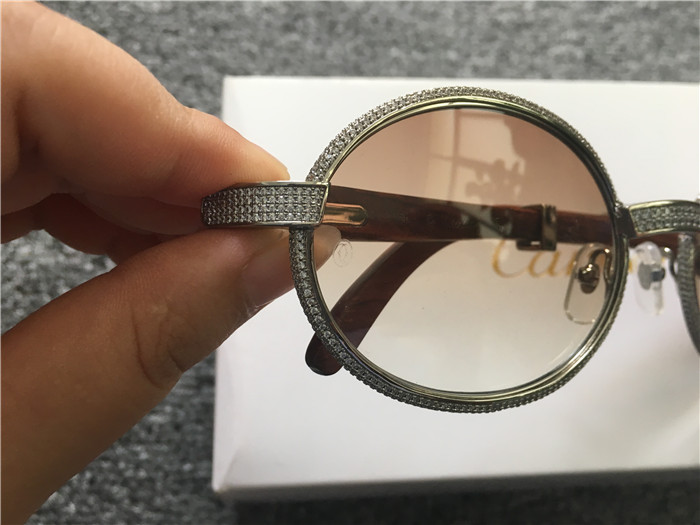 Cartier 7550178 57-22 Full Diamond Wood Sunglasses In Silver Brown - FashionPlug