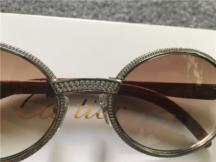 Cartier 7550178 57-22 Full Diamond Wood Sunglasses In Silver Brown - FashionPlug