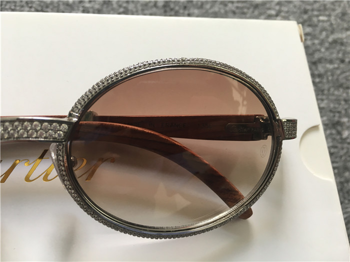 Cartier 7550178 57-22 Full Diamond Wood Sunglasses In Silver Brown - FashionPlug