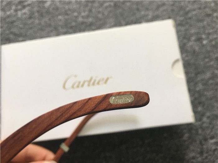 Cartier 7550178 57-22 Full Diamond Wood Sunglasses In Silver Brown - FashionPlug